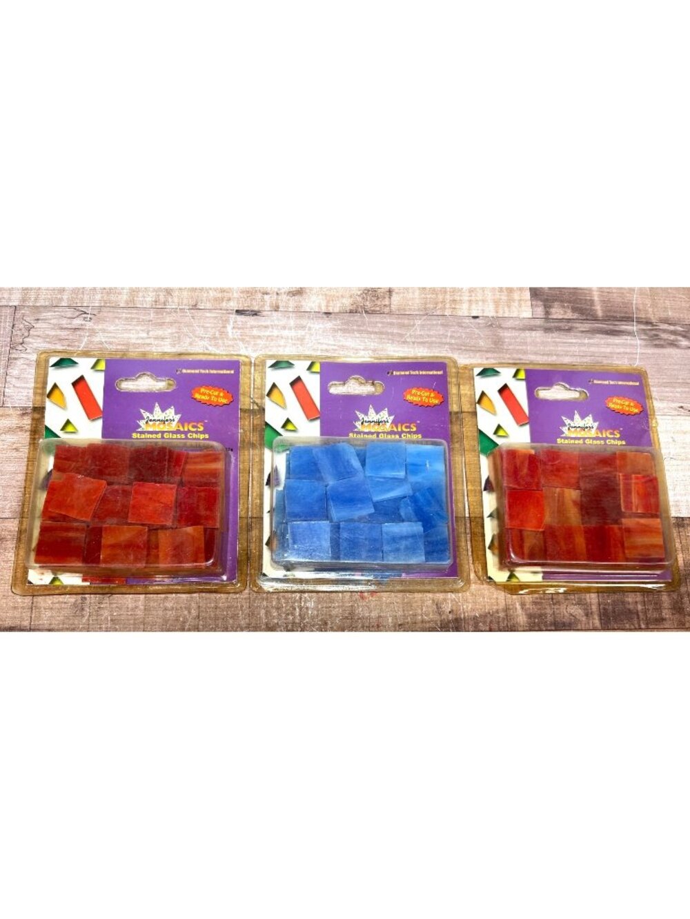 Jennifers Mosaics Stained Glass Chips Pre-Cut For DIY Crafts Red & Blue 5oz Pack